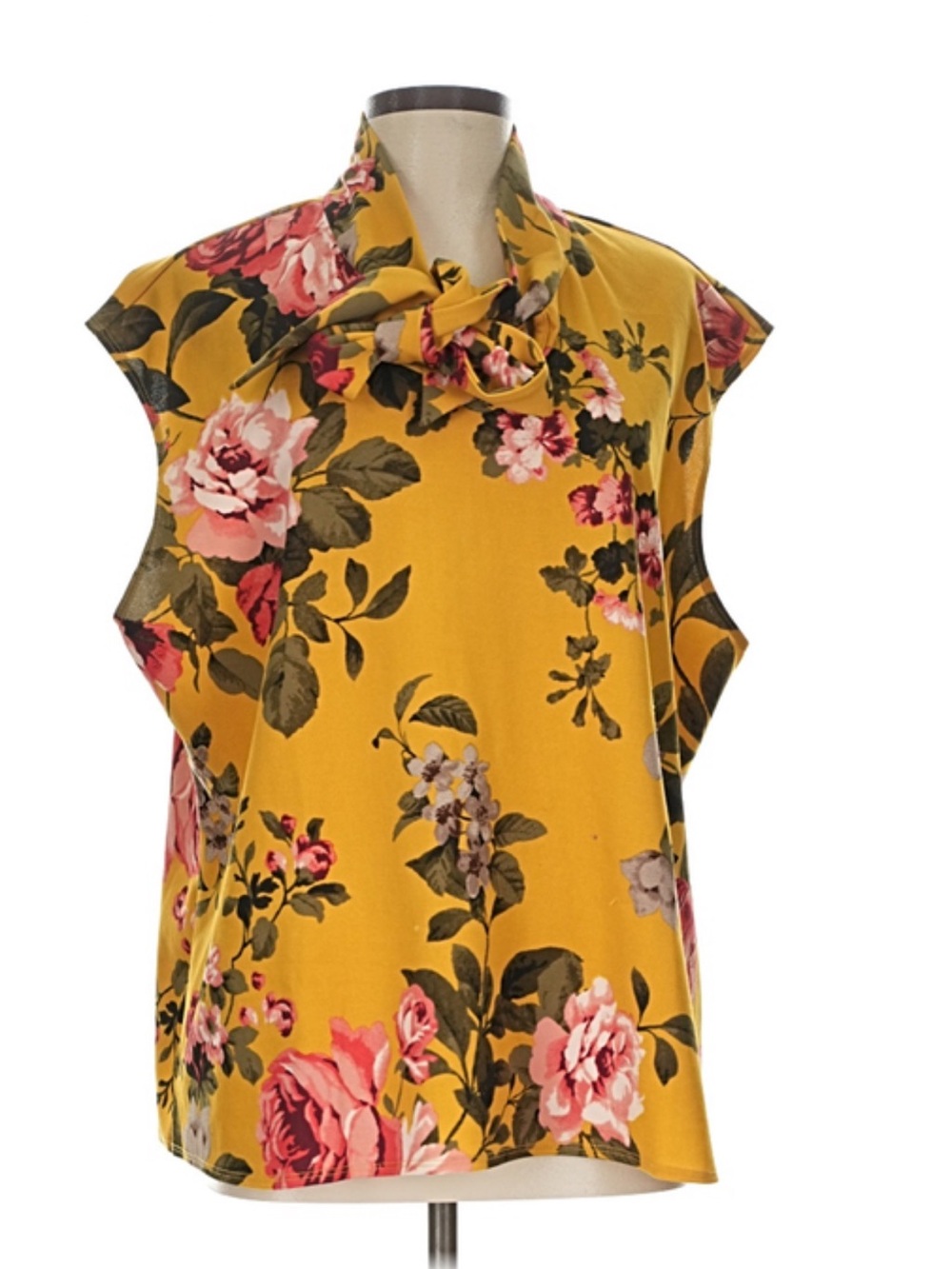 Retrolicious Yellow Floral Bow Neck Blouse